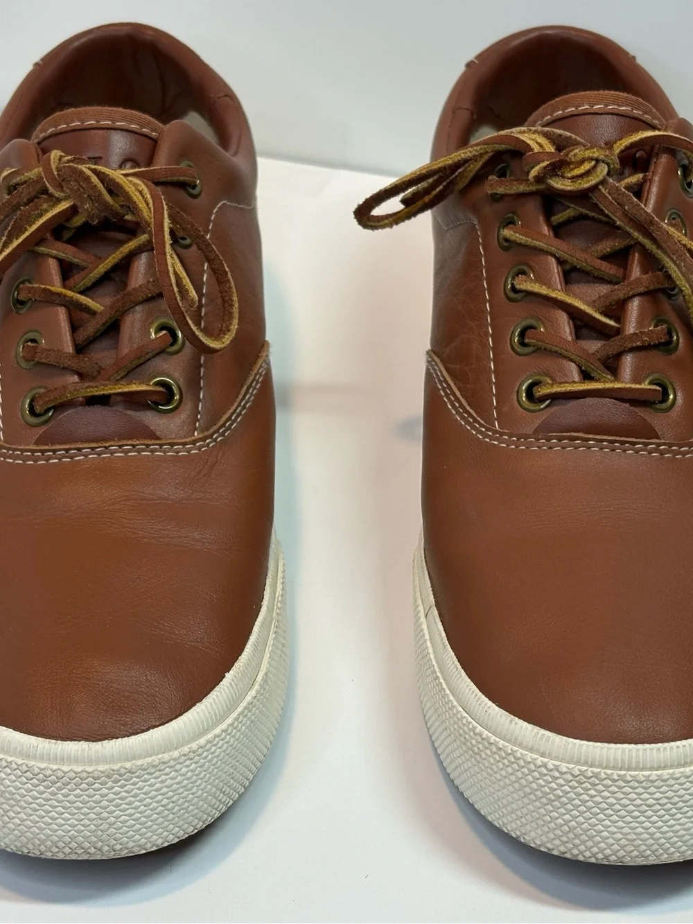 Polo by Ralph Lauren Brown Leather Vaughn Sneakers with White Sole Men 9D
